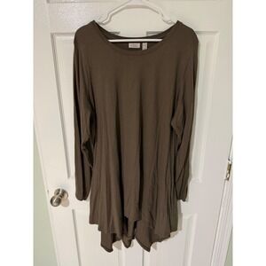 LOGO Lori Goldstein Women 2X Olive Brown Long Sleeve Sharkbite Hem Tunic Top